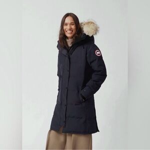 Women's Dark Navy Parka Coat with Fur Hood